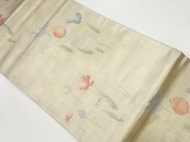 JAPANESE KIMONO / VINTAGE NAGOYA OBI / WOVEN FLORAL PLANTS